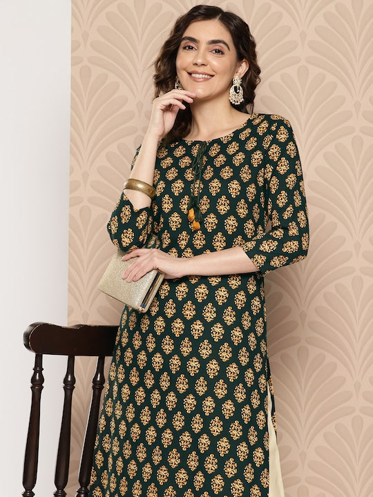 Yufta Women Ethnic Motifs Printed Regular Pure Cotton Kurta with Trousers