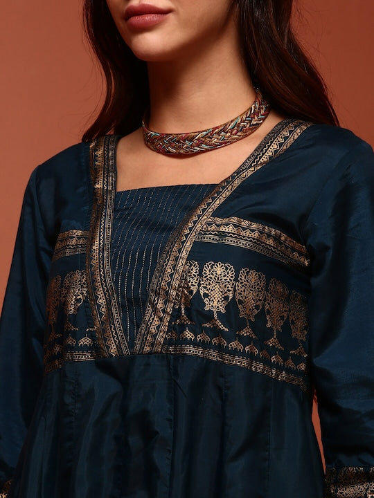 IMARA Ethnic Motifs Embroidered Square Neck Angrakha A-Line Kurta
