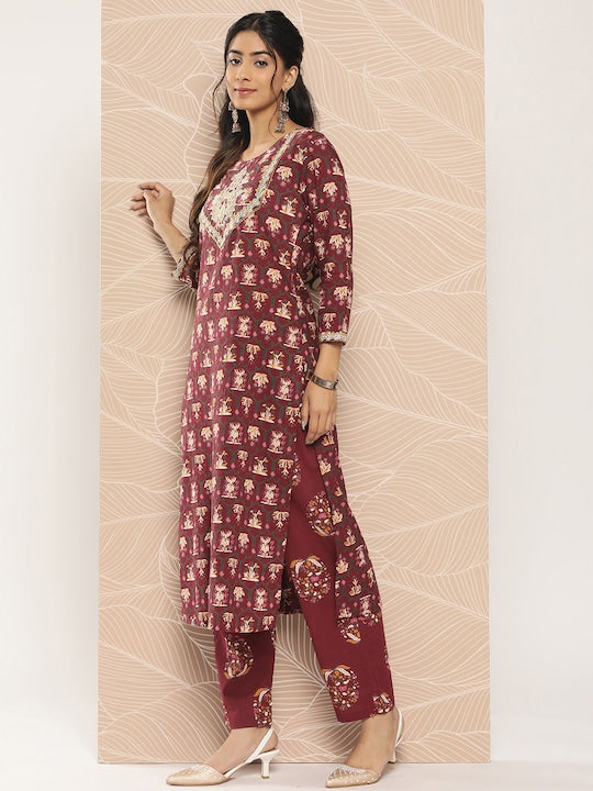 Yufta Ethnic Motifs Printed Regular Gotta Patti Pure Cotton Kurta with Palazzos