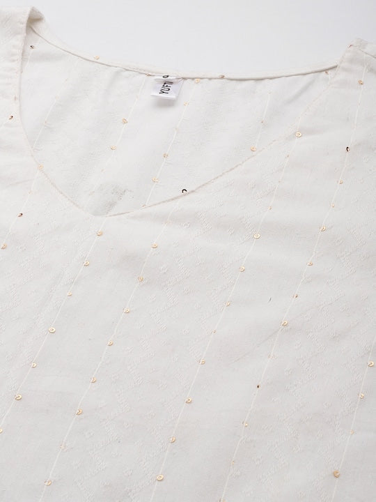 Yufta Women White Sequinned Kurta with Trousers & With Dupatta