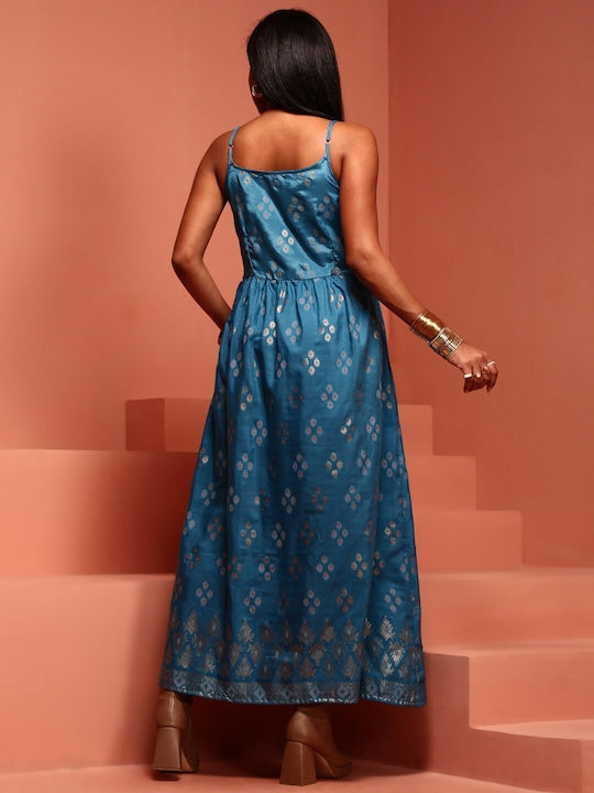 IMARA Ethnic Motifs Printed Shoulder Strap A-Line Ethnic Dress