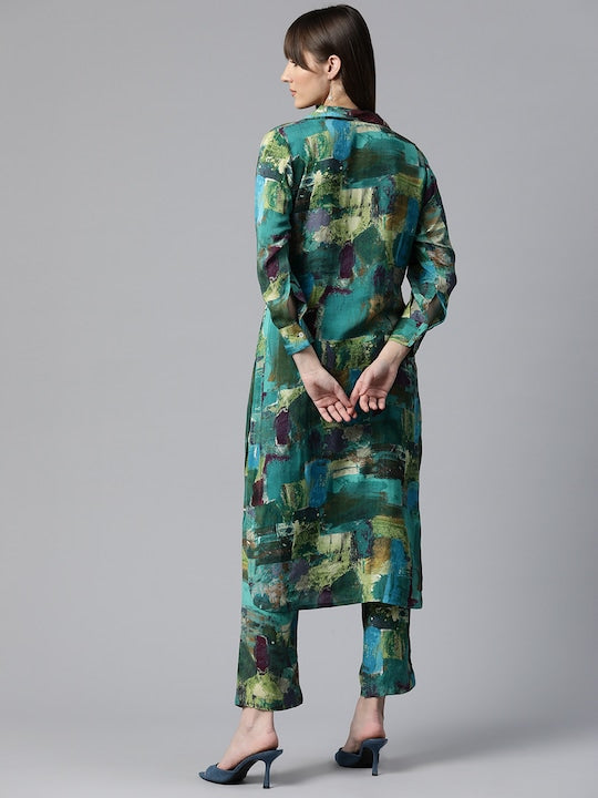 Readiprint Fashions Women Ethnic Motifs Printed Regular Pure Silk Kurta with Trousers