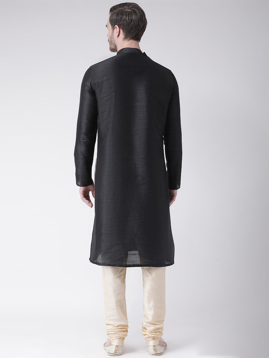 Deyann Men Black & Beige Ethnic Motifs Thread Work Jacquard Kurta