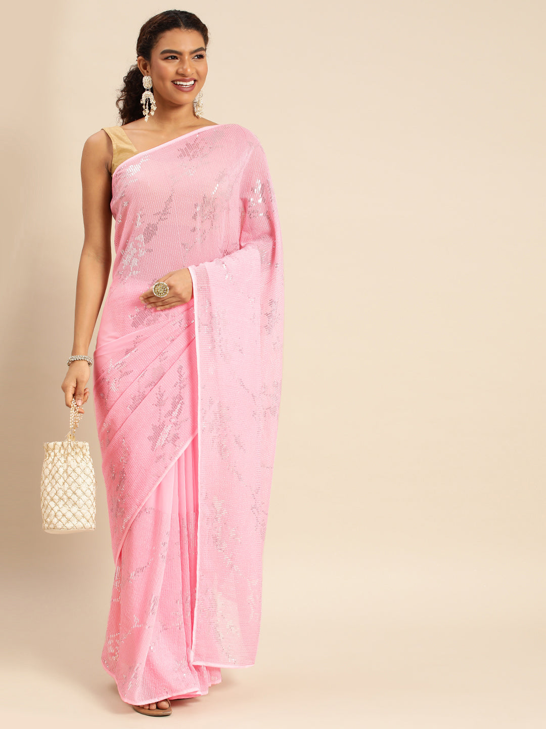 Kasee Embellished Striped Sequinned Pure Georgette Saree