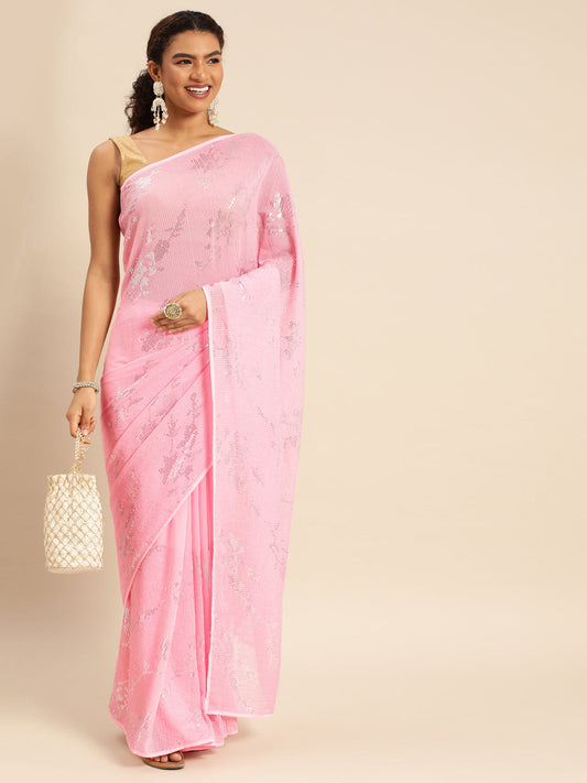 Kasee Embellished Striped Sequinned Pure Georgette Saree