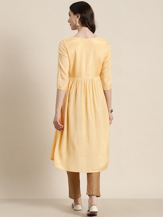 Here&now Sequined Mirror Work A-Line Kurta