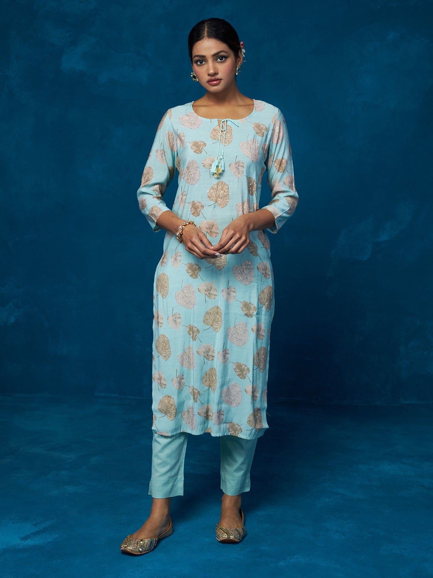 Likha Blue Printed Kurta, Pant & Dupatta LIKSKD210 (Set of 3)