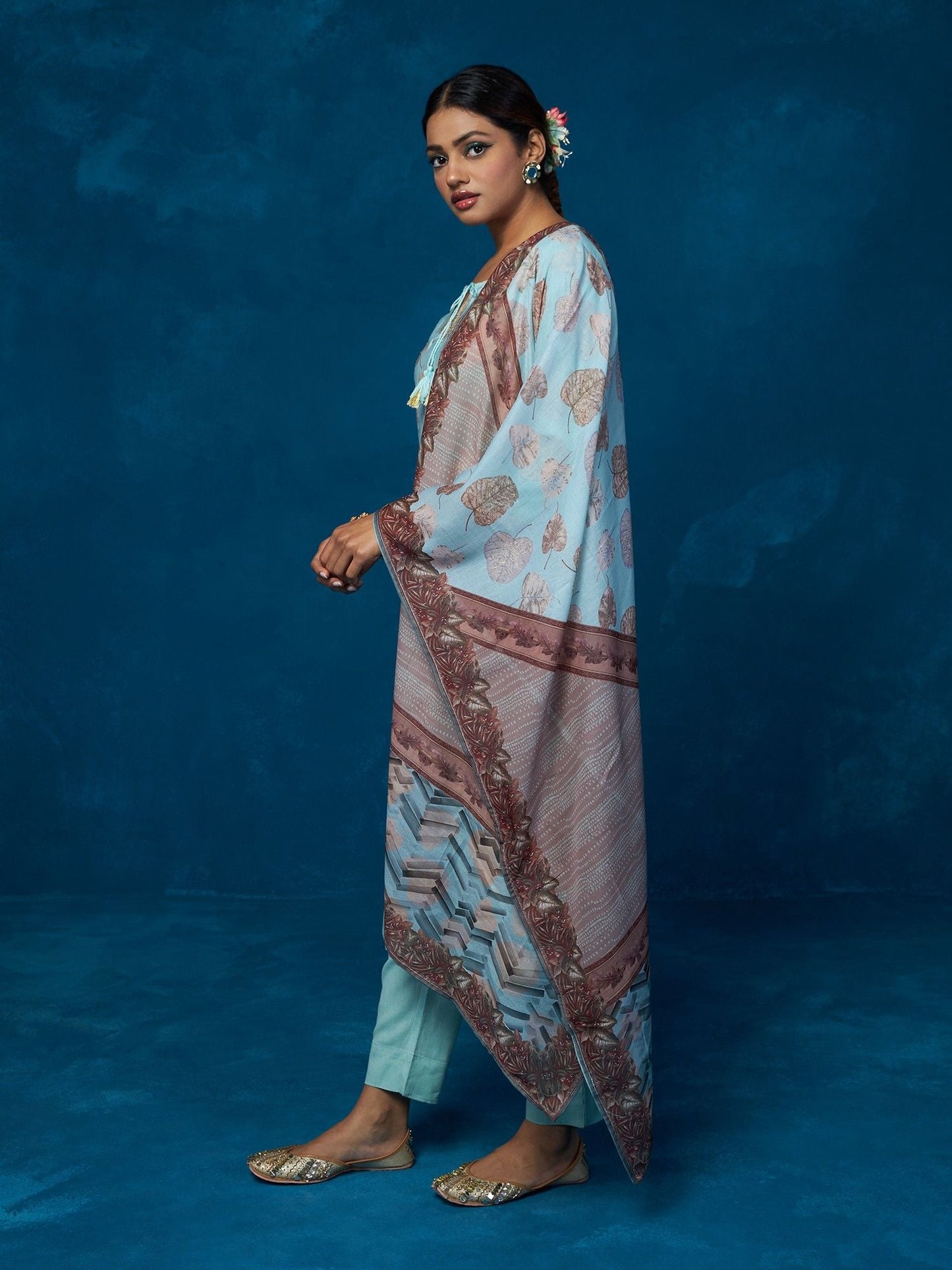 Likha Blue Printed Kurta, Pant & Dupatta LIKSKD210 (Set of 3)