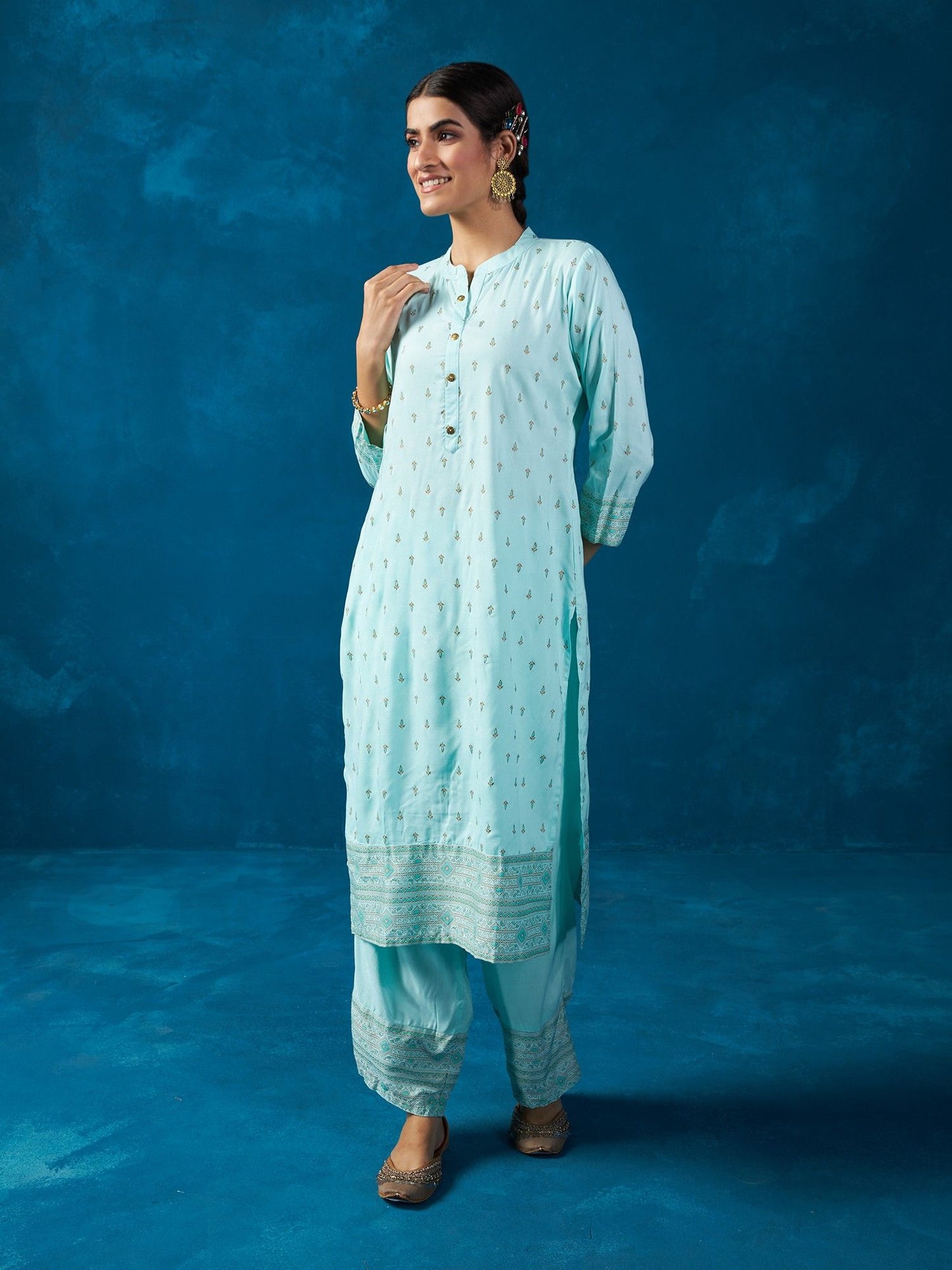 Likha Navy Blue Chintz Floral Co-Ord Set LIKSKD319 (Set of 2)