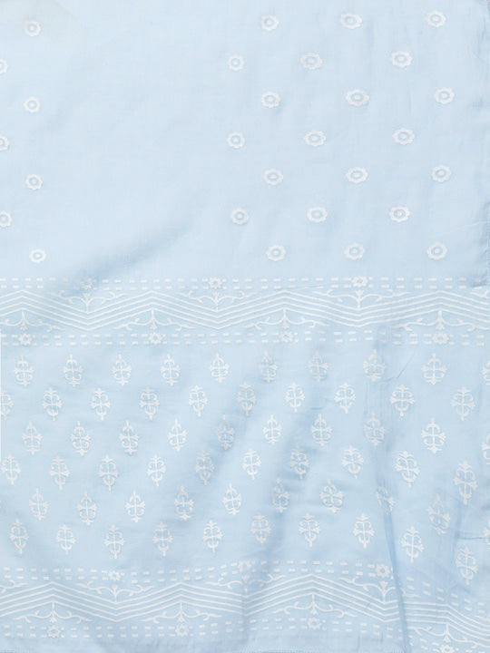 Yufta Women Blue & White Printed Kurta with Palazzos & Dupatta