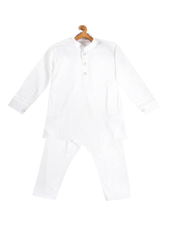Vastramay Sishu Infant Boys White & Maroon Cotton Blend Polka Dot Printed Kurta & Pyjamas With Nehru Jacket
