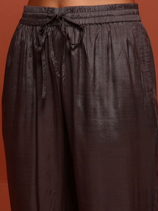 IMARA Ethnic Motifs Embroidered Mirror Work Kurta & Trousers With Dupatta