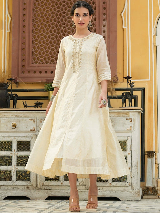 Juniper Women Beige Ethnic Motifs Kurta