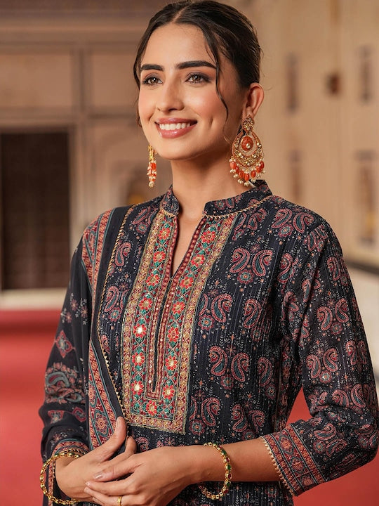 Scakhi Paisley Printed Sequinned Kurti with Sharara & With Dupatta