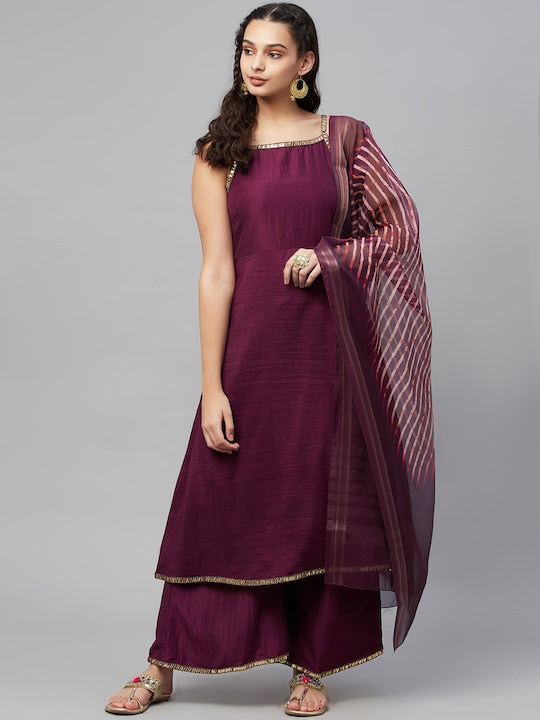 Myshka Women Maroon Kurta with Palazzos & Dupatta
