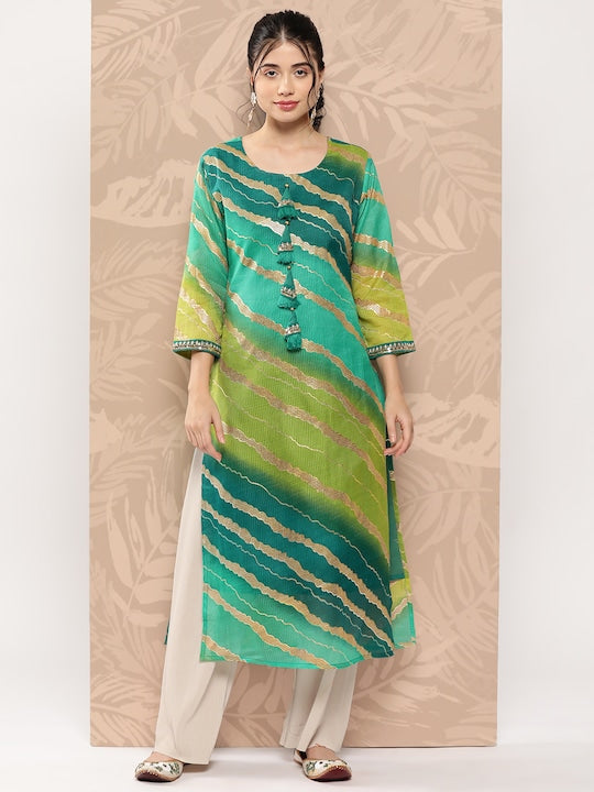 Yufta Women Leheriya Striped Kurta