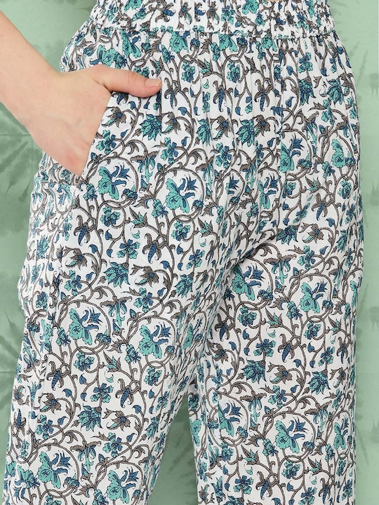 Yufta Women Ethnic Motifs Printed Regular Pure Cotton Kurta with Trousers & With Dupatta