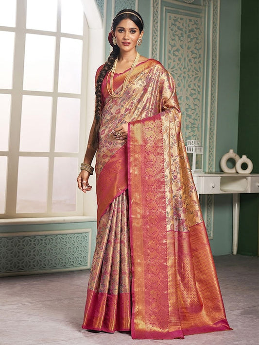 Satrani Floral Woven Design Zari Art Silk Banarasi Saree