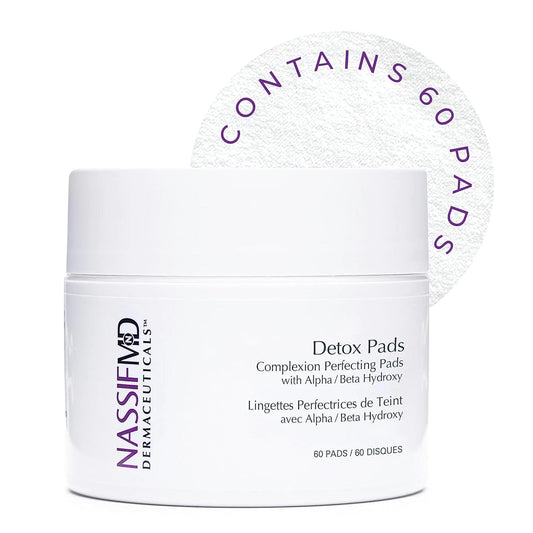 NassifMD Detox Pads Facial Radiance Pads, Glycolic Acid Pads, Face Exfoliating Pads Salicylic Acid Wipes, Facial Scrub Pads, BHA AHA Pads, Resurfacing Pads for Face (30 Count or 60 Count)