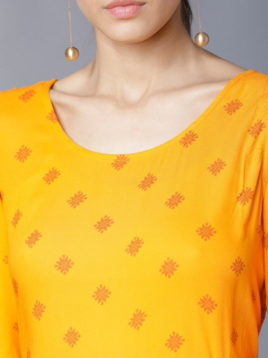 Vishudh Women Yellow Printed A-Line Kurta
