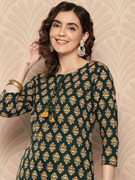 Yufta Women Ethnic Motifs Printed Regular Pure Cotton Kurta with Trousers