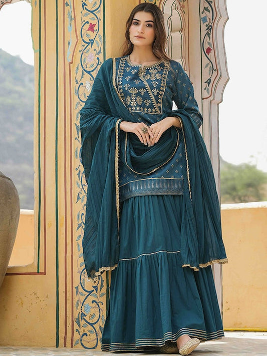 Juniper Ethnic Motifs Printed Regular Kurta with Skirt & Dupatta