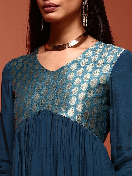 IMARA Ethnic Motif Yoke Design Jacquard Empire Kurta