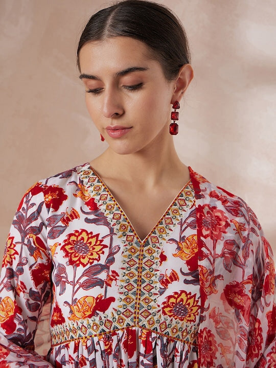 All about you Floral Printed Regular Sequinned Embroidered Kurta With Trousers & Dupatta