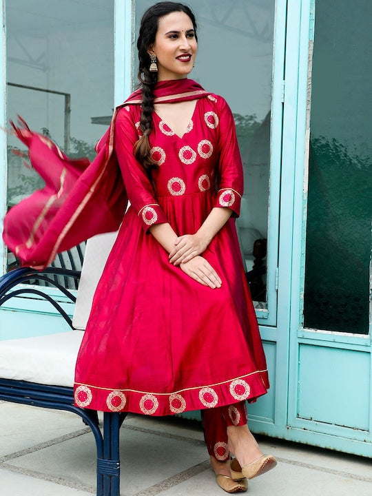 AKS Couture Woven Design Anarkali Kurta With Trousers & Dupatta