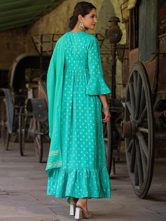 Scakhi Ethnic Motifs Printed Cotton Ethnic Dresses With Dupatta