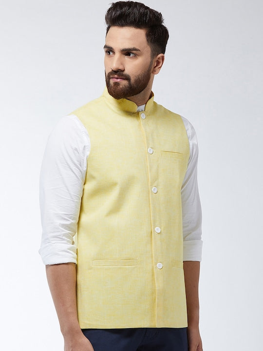 Sojanya Men Yellow Solid Nehru Jacket