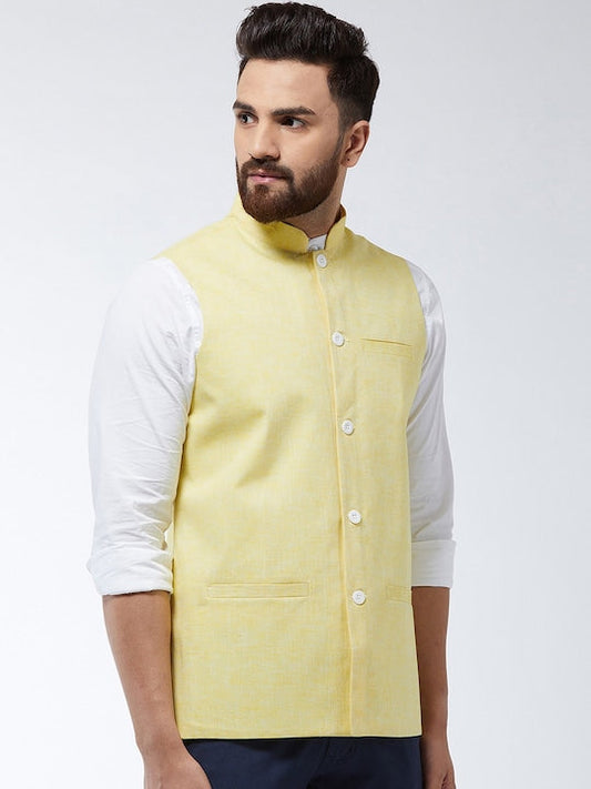 Sojanya Men Yellow Solid Nehru Jacket