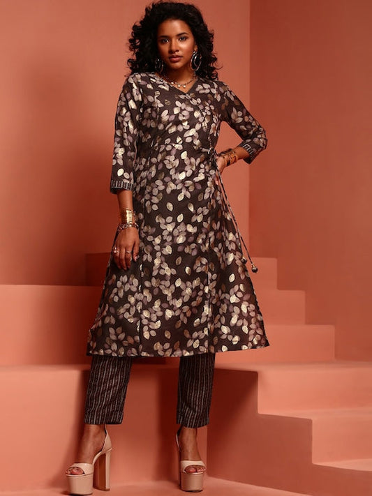 IMARA Floral Printed Angrakha Kurta With Trousers