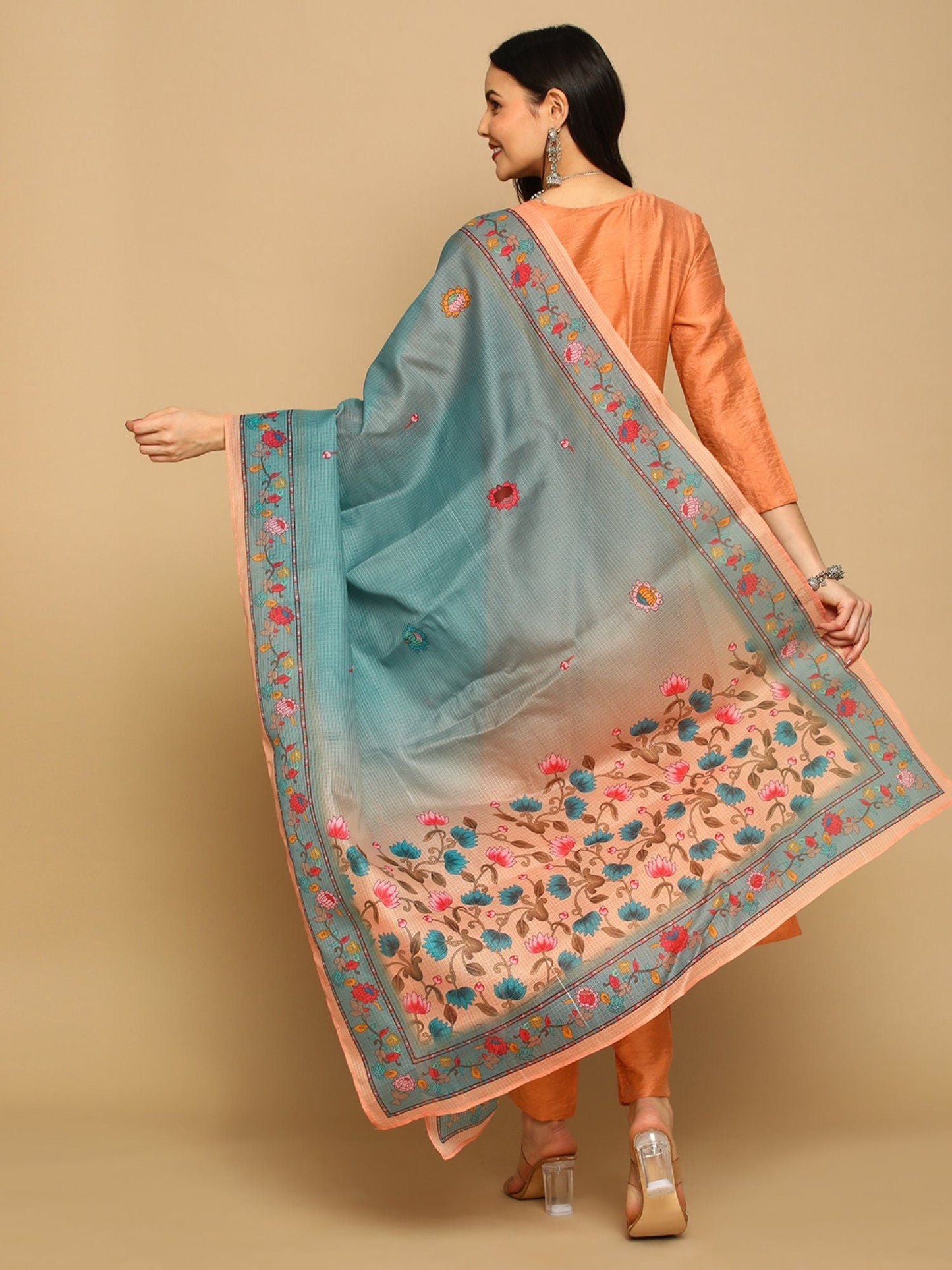 Heeposh Women Embroidered Straight Kurta with Doriya Printed Dupatta (Set of 3)