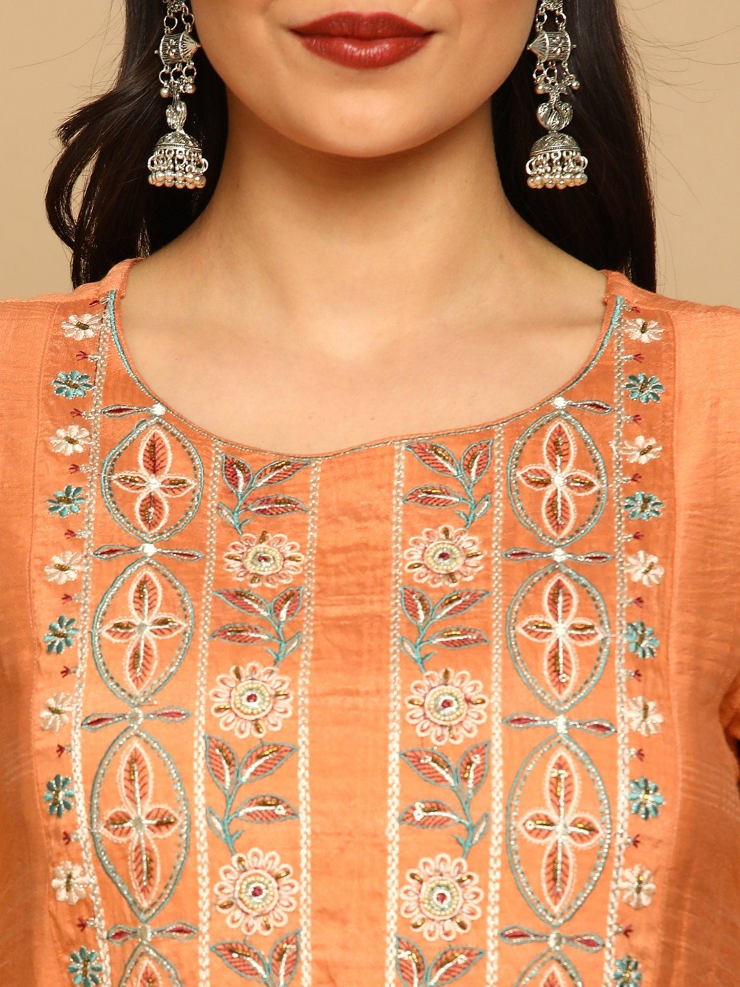 Heeposh Women Embroidered Straight Kurta with Doriya Printed Dupatta (Set of 3)