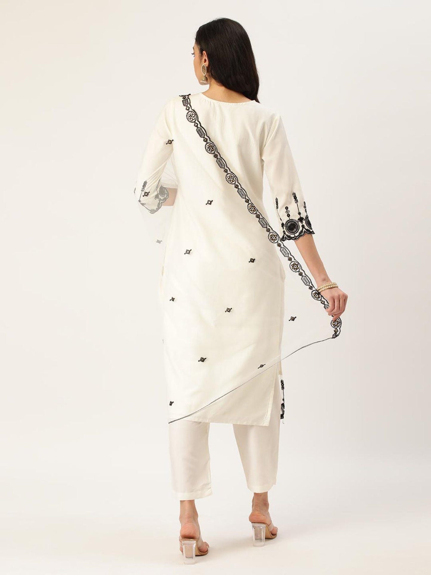 Heeposh Women's Straight Kurta with Organza Dupatta (Set of 3)