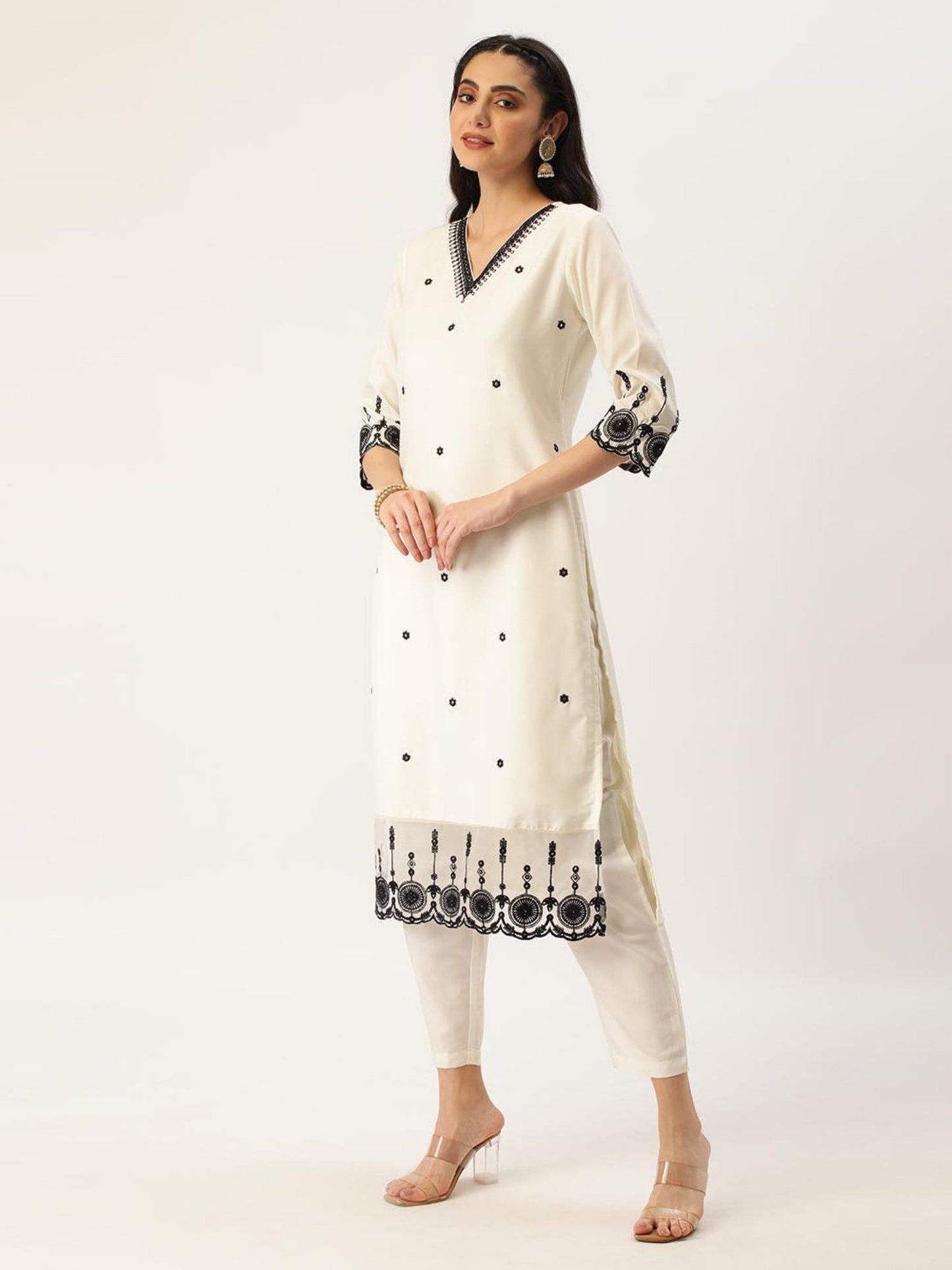 Heeposh Women's Straight Kurta with Organza Dupatta (Set of 3)