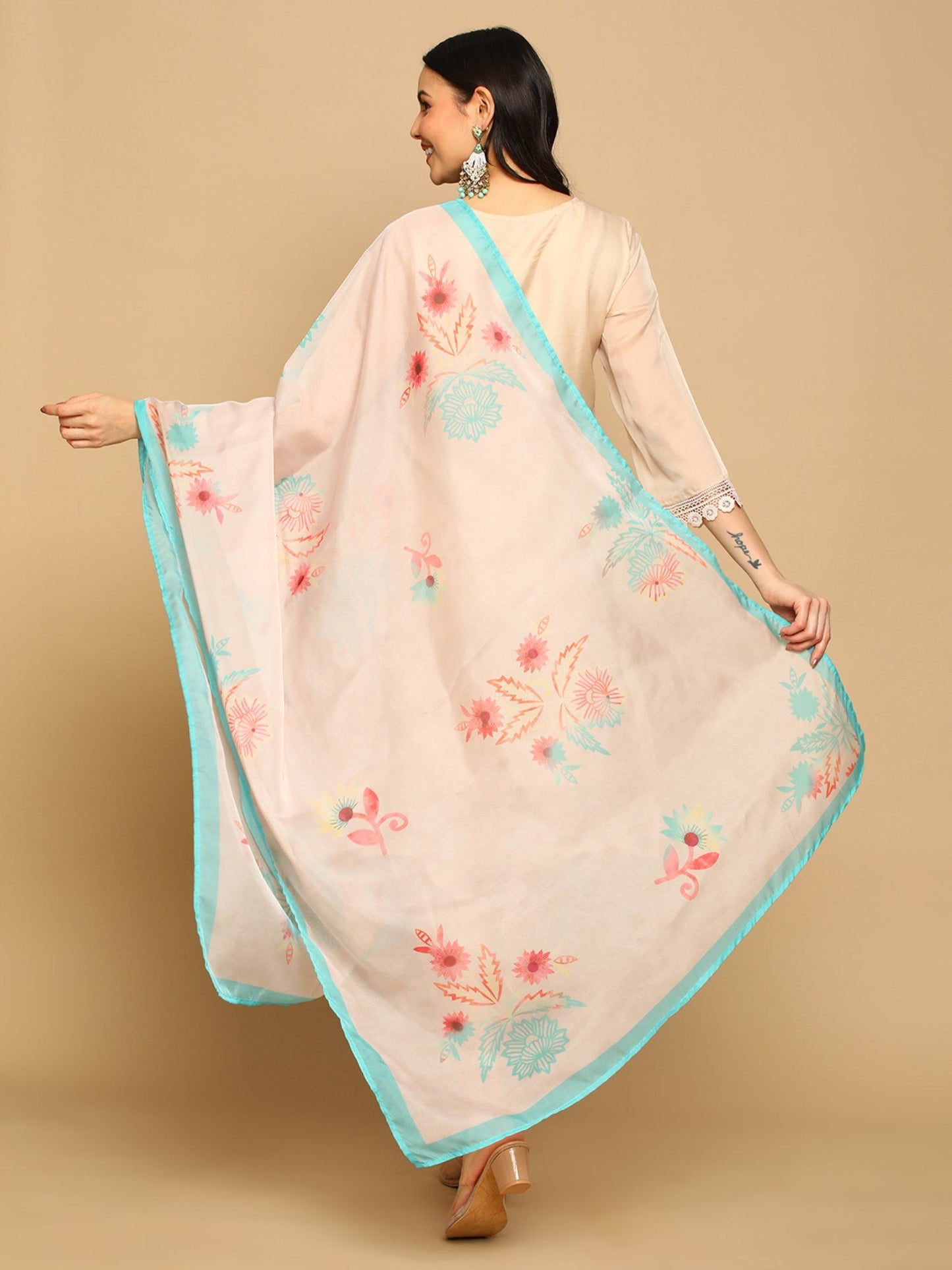 Heeposh Women A-Line Hand Work Kurta with Printed Dupatta (Set of 3)