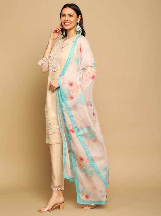 Heeposh Women A-Line Hand Work Kurta with Printed Dupatta (Set of 3)