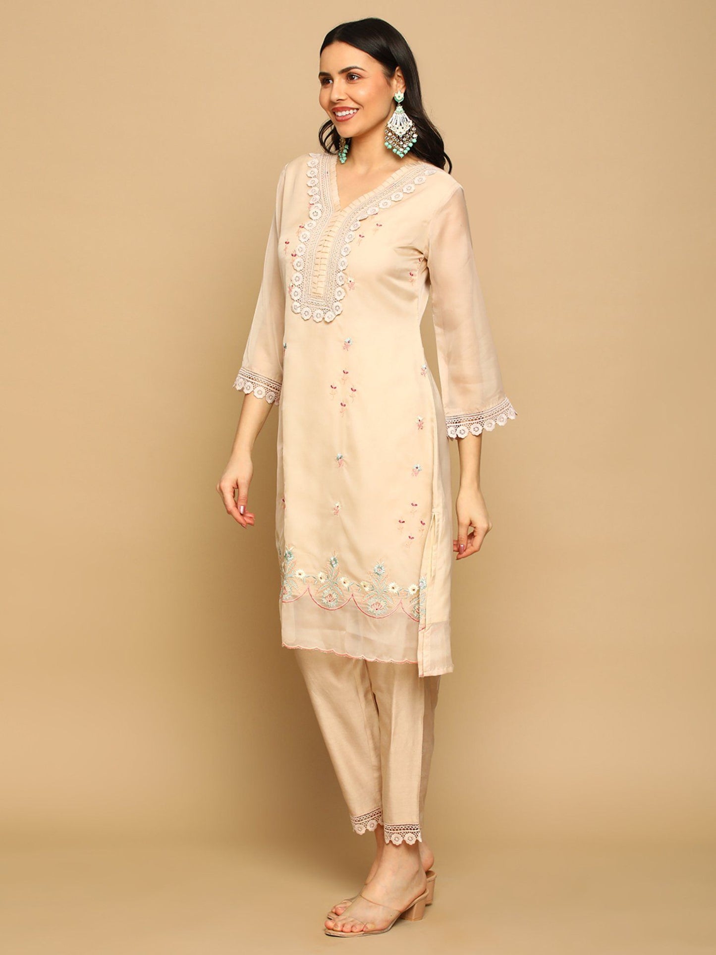 Heeposh Women A-Line Hand Work Kurta with Printed Dupatta (Set of 3)