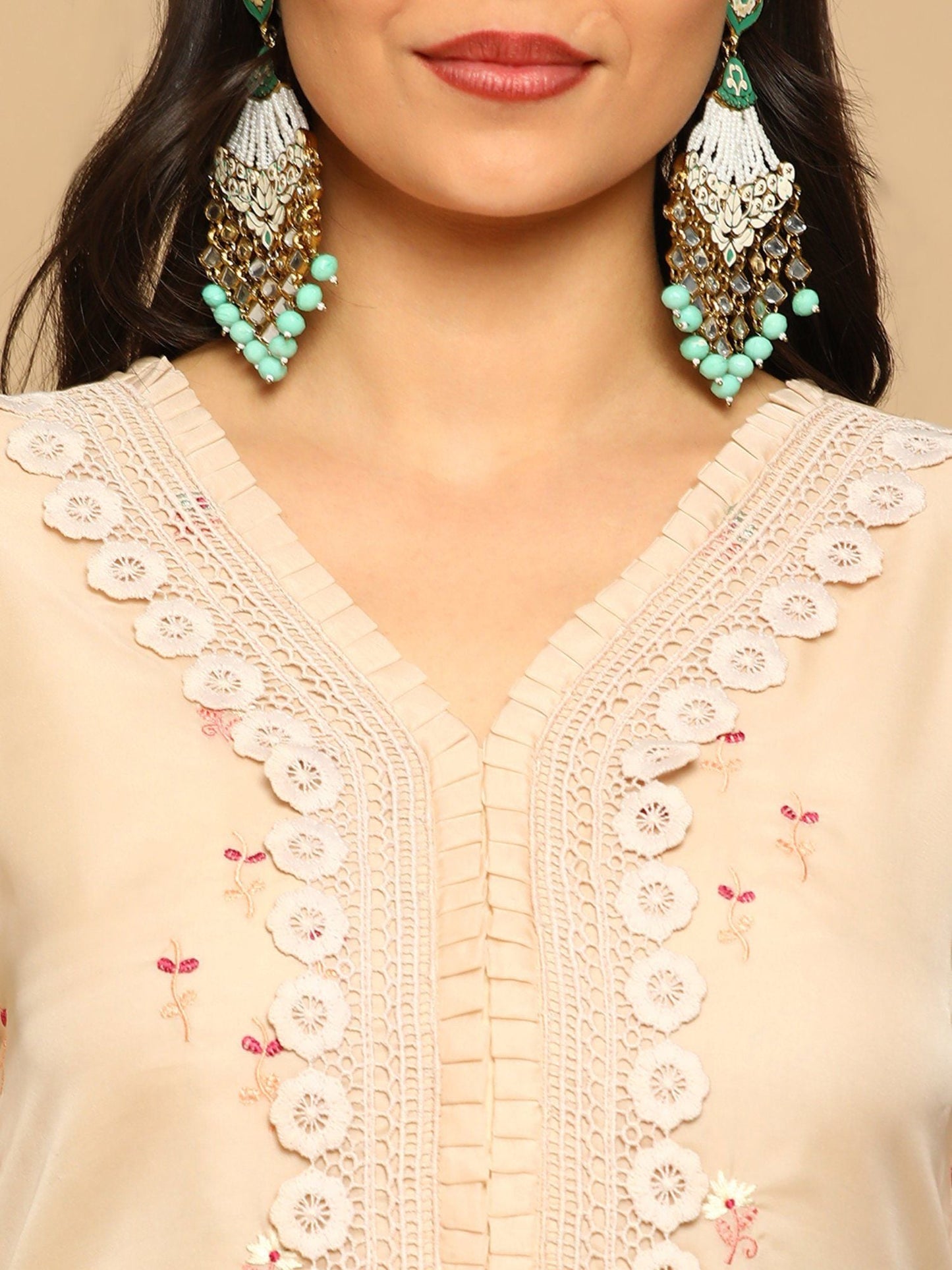 Heeposh Women A-Line Hand Work Kurta with Printed Dupatta (Set of 3)