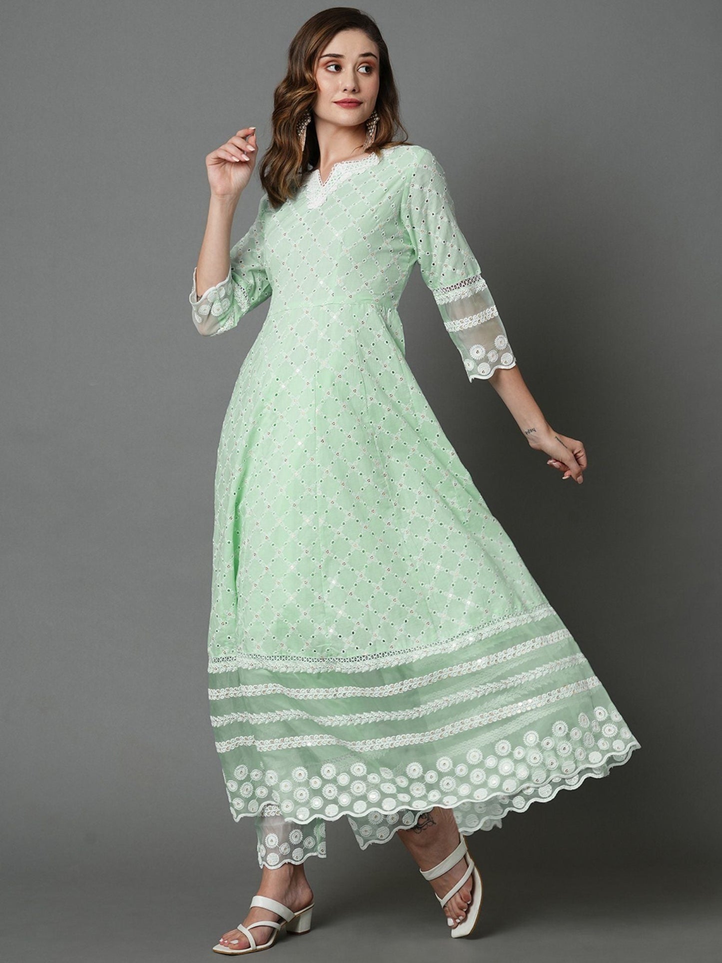 Heeposh Beautiful Schiffli Embroidered Anarkali with Soft Organza Dupatta (Set of 3)