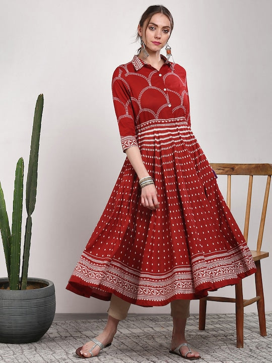 Sangria Women Rust Printed Anarkali Kurta