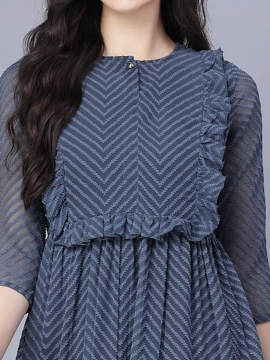 Myshka Grey Georgette Midi Dress