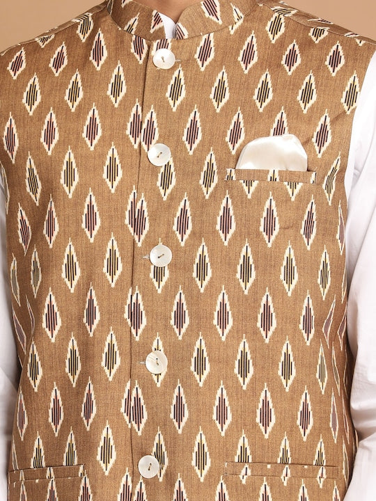 Vastramay Men Pure Cotton Kurta with Trousers &Nehru Jacket