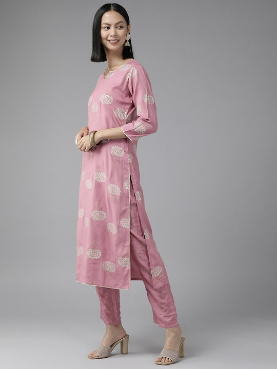 Yufta Women Purple Floral Printed Gotta Patti Kurta with Trousers & Dupatta