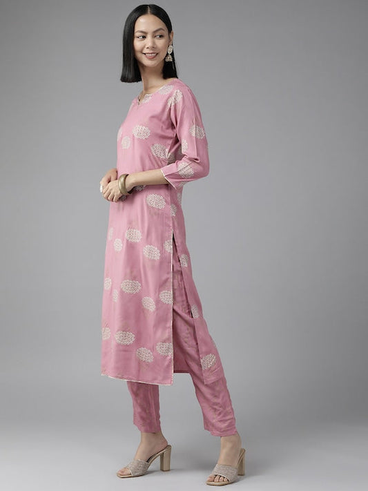 Yufta Women Purple Floral Printed Gotta Patti Kurta with Trousers & Dupatta