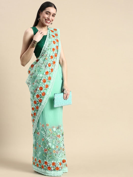 Kasee Floral Embroidered Net Saree