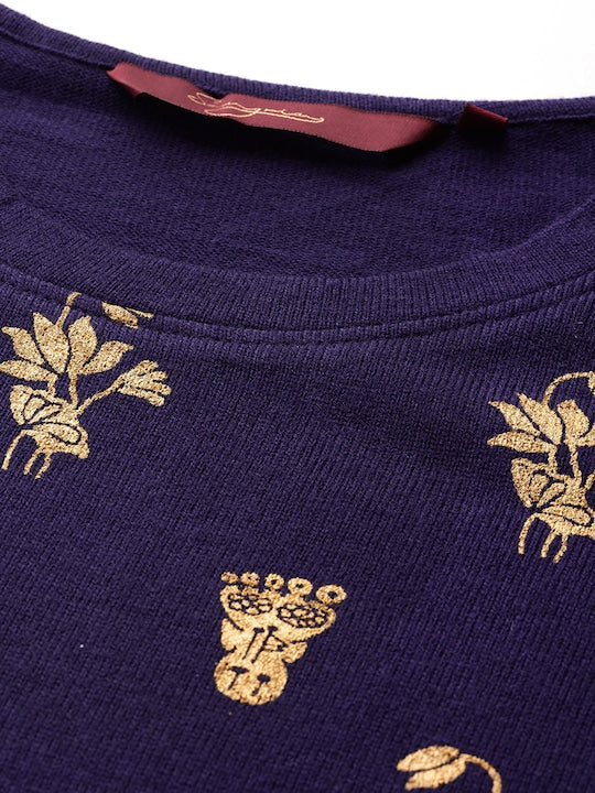 Sangria Ethnic Motifs Woven Design Knitted Kurta