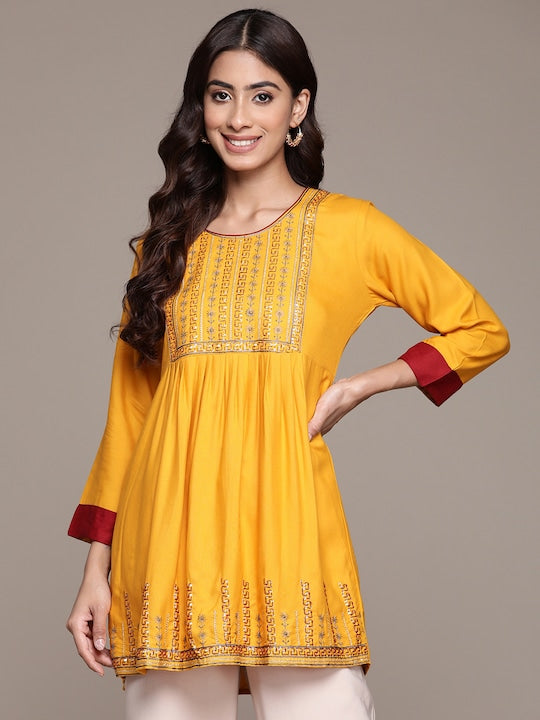 Anubhutee Ethnic Motifs Embroidered Sequinned Pleated Kurti